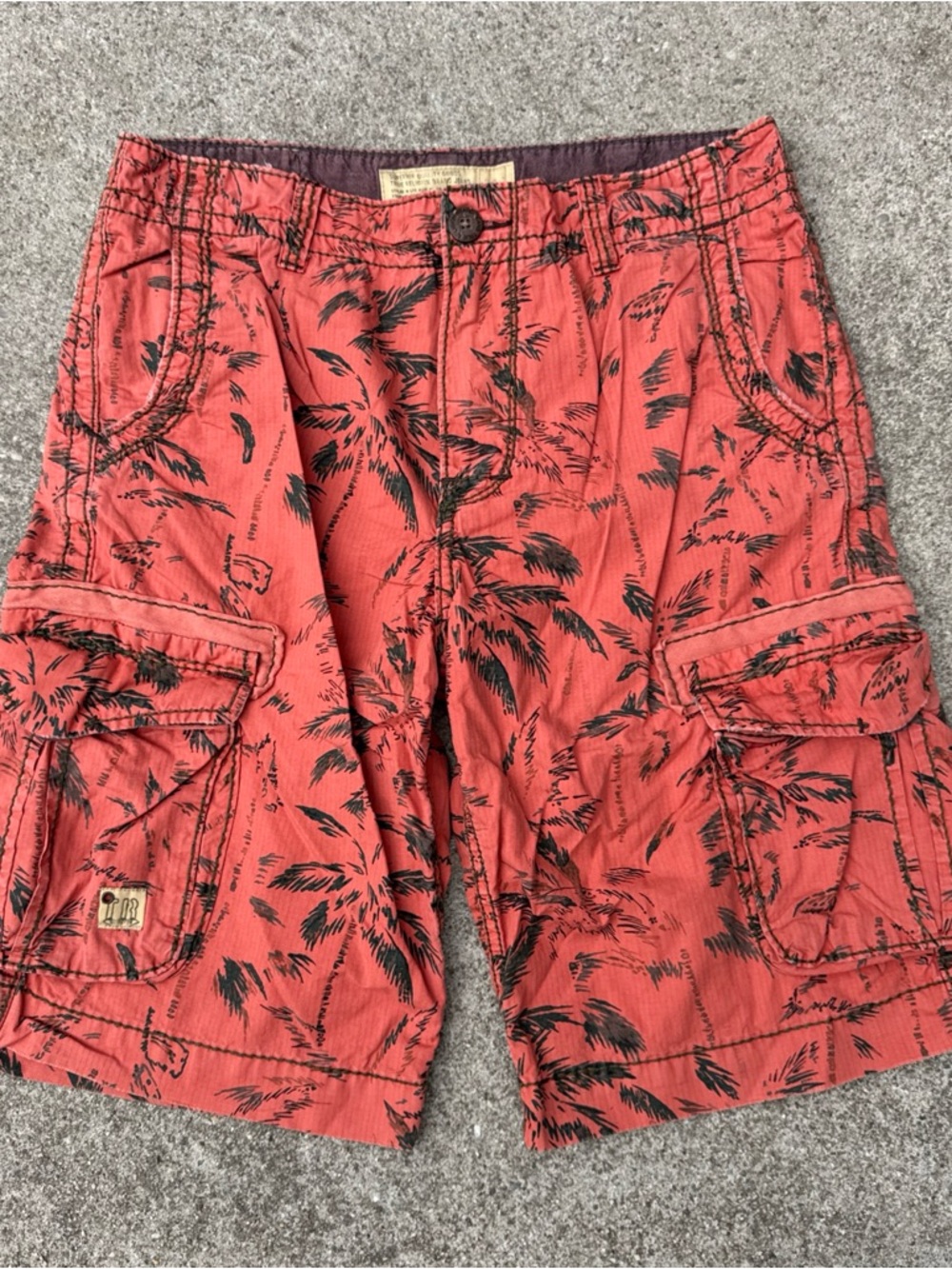 Vintage True Religion Cargo Shorts Men Size 30 Orange Baggy Y2K Palm Tree Surf
